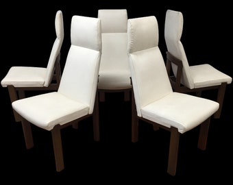 Set of 5 Mid Century Modern High Back Dining Chairs | Adrian Pearsall Style Upholstered White Chairs | Vintage MCM Dining Room Seating