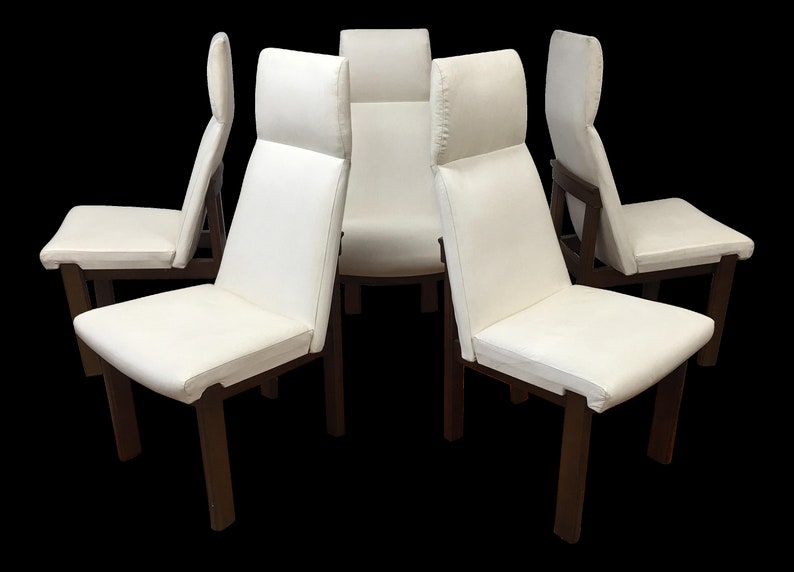 Mid Century Modern dining chairs set of 4 white vinyl Gre-Stuff.com image 1