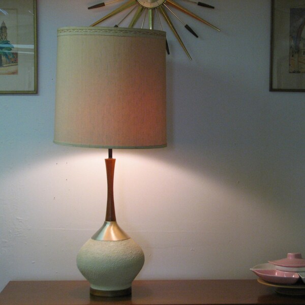 Reserved for Scott Mid Century Modern 1958 Popcorn ceramic lamp with teak accents