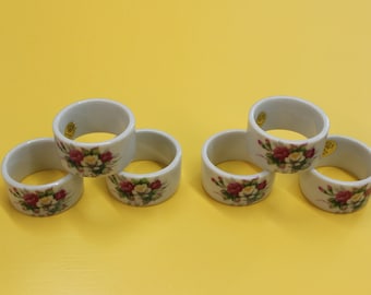 Mid Century Modern, vintage, Porcelain floral napkin ring set of 6