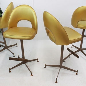 Mid Century Modern gold vinyl bar stools 1960's image 3