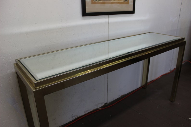 Mid Century Modern brass and mirror console table image 5