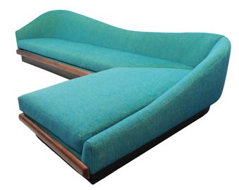 Adrian Pearsall Teal Curved Sectional Sofa | Gondola Couch | Vintage 1960s Platform Sofa | Cloud Sofa Model 3600-8 Craft Associates