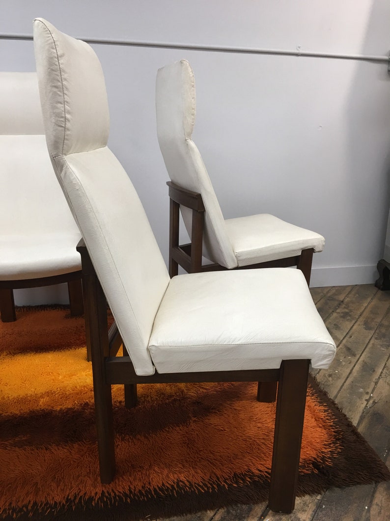 Mid Century Modern dining chairs set of 4 white vinyl Gre-Stuff.com image 3