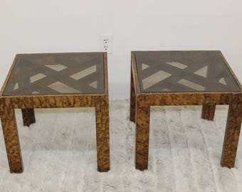 Mid Century Modern, 1970's pair of resin and glass tables, end tables