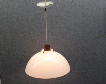 Mid Century Modern vintage, plastic and teak, ceiling light, hanging lamp