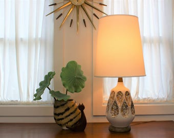 Mid Century Modern vintage, ceramic lamp with wood accents