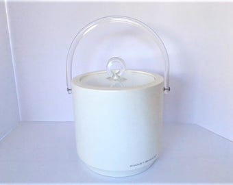 Mid Century Modern, vintage, vinyl ice bucket with lucite handle and lid