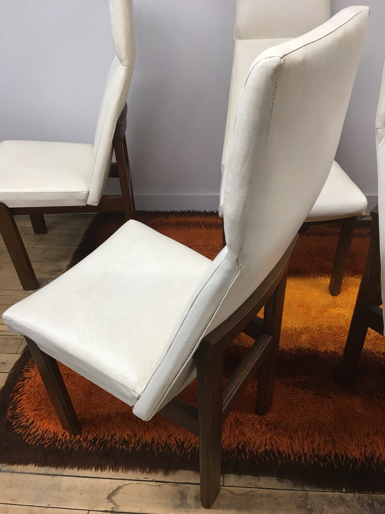 Mid Century Modern dining chairs set of 4 white vinyl Gre-Stuff.com image 2