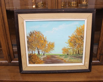 Mid Century Modern 1980's Autumn stream signed and dated