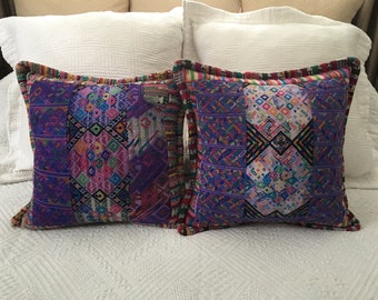 Guatemalan textile pair of cushion cases in an purple pattern