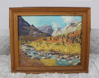 Mid Century Modern small painting with wood frame
