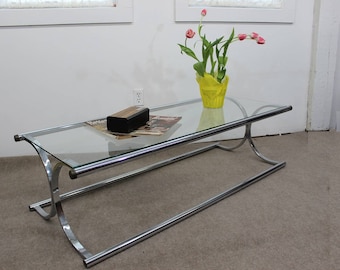 Mid Century Modern, danish, retro, vintage tubular chrome and glass coffee table X base