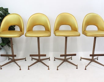 Mid Century Modern gold vinyl bar stools 1960's