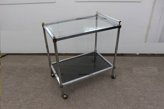 Mid Century Modern chrome, brass and glass tea / b