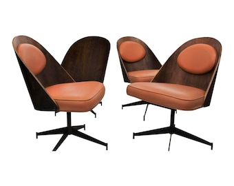 Mid Century Modern dining chairs set of 4 plywood and vinyl chairs | Gre-Stuff.com