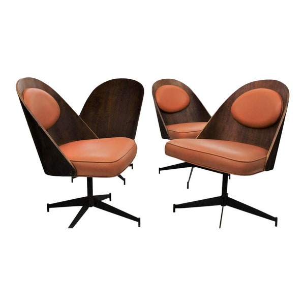 Mid Century Modern dining chairs set of 4 plywood and vinyl chairs | Gre-Stuff.com