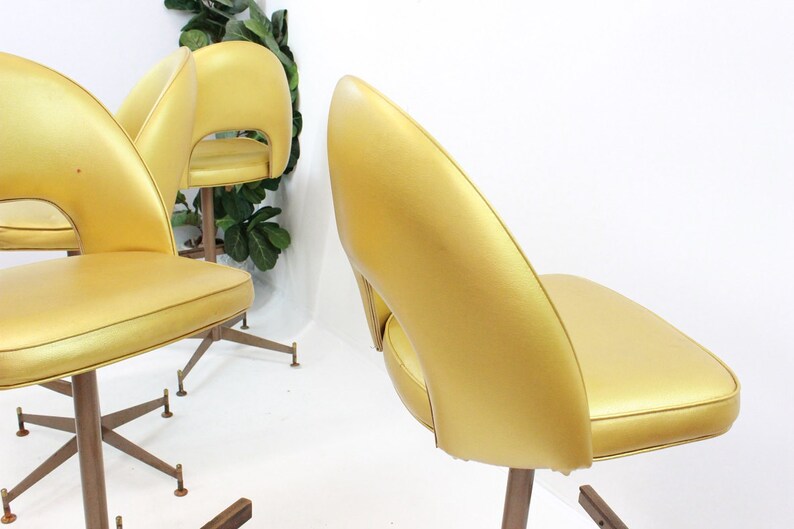 Mid Century Modern gold vinyl bar stools 1960's image 5