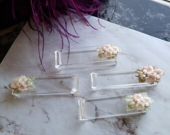 Celluloid Tie Back or Place Card Holders With Flowers