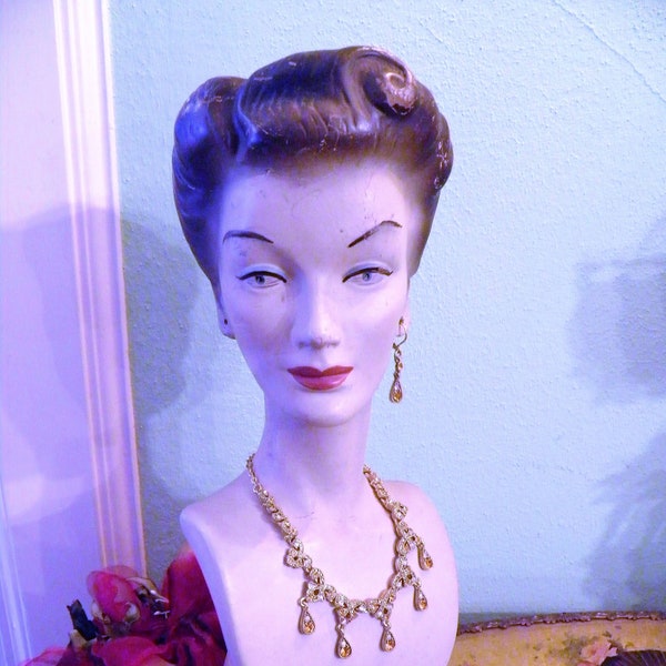 Antique Display Mannequin, Millinery Hat and Jewelry Display, Rare Pierced Ears. NOT A REPRO.