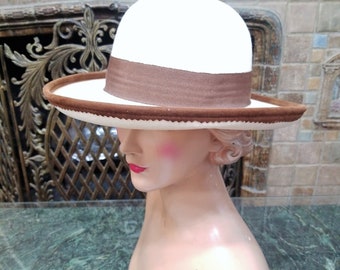 Ladies Hat, Wonderful Cream and Brown Stylish Wool Hat.