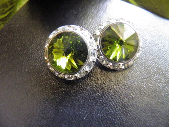 Rhinestone Button Earrings, Clip Back. - image 3