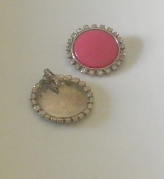 Earrings, Large Hot Pink Clip Rhinestone Disc Chic - image 3