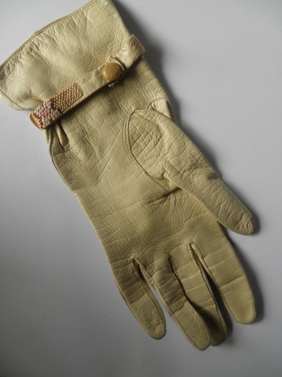 French Victorian Leather Gloves, Celluloid, Bakel… - image 4