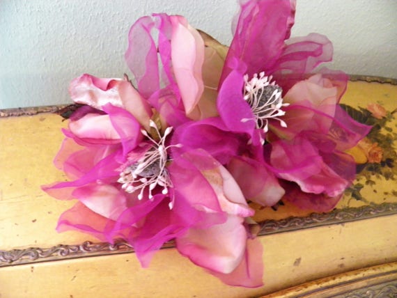 French Large Millinery Flowers, Pink, Burgandy. P