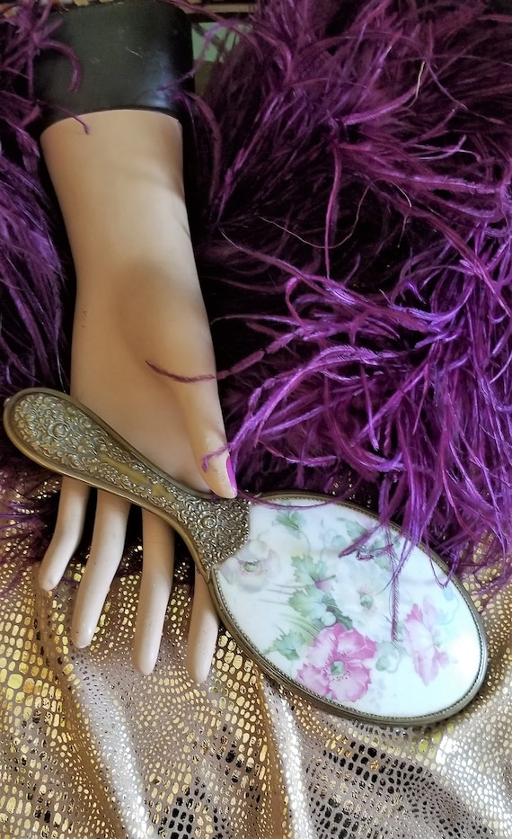 SALE****Hand Painted Porcelin Hand Mirror,