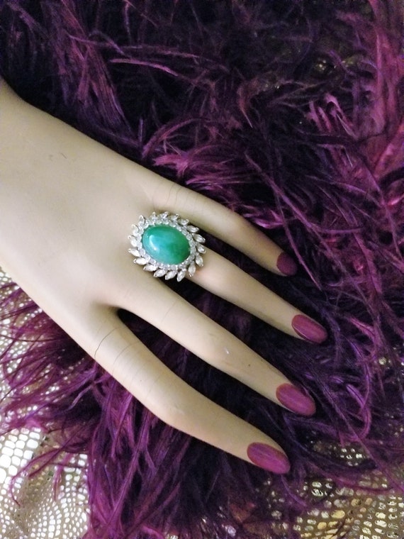 Faux Diamond and Jade Statement Ring.