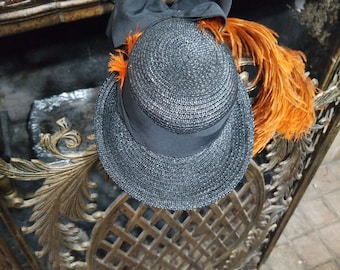 Hat, Victorian Hat With Orange Plume, Collectible, Display