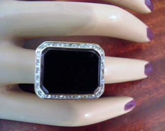 Dramatic Faux Onyx and Diamond Runway Ring.  Unsigned KJL From an Older Collection.