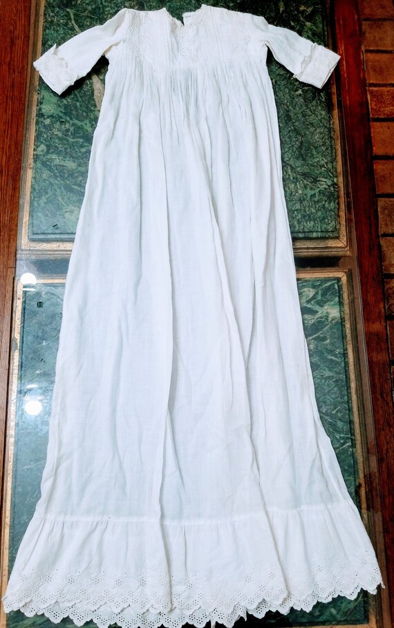 Long Antique Babys Christening Gown, Frock, White 