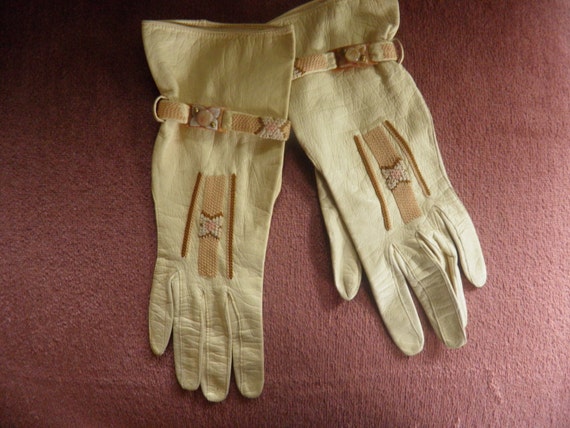 French Victorian Leather Gloves, Celluloid, Bakel… - image 1