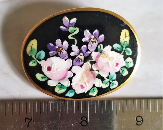 Brooch, Beautiful Victorian Handpainted Pin,Rare … - image 5