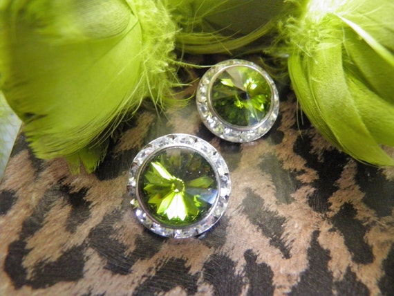 Rhinestone Button Earrings, Clip Back. - image 1