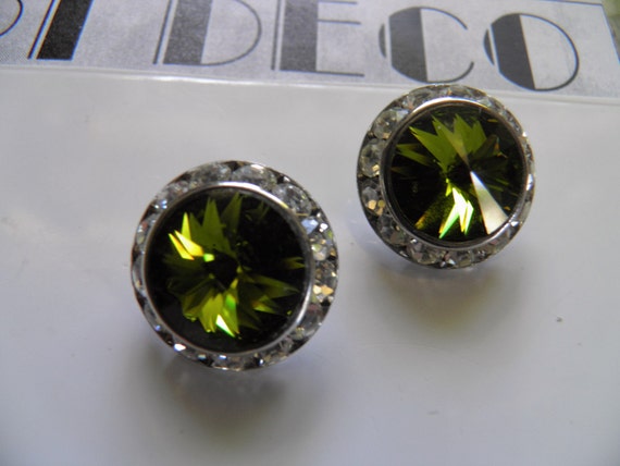 Rhinestone Button Earrings, Clip Back. - image 4