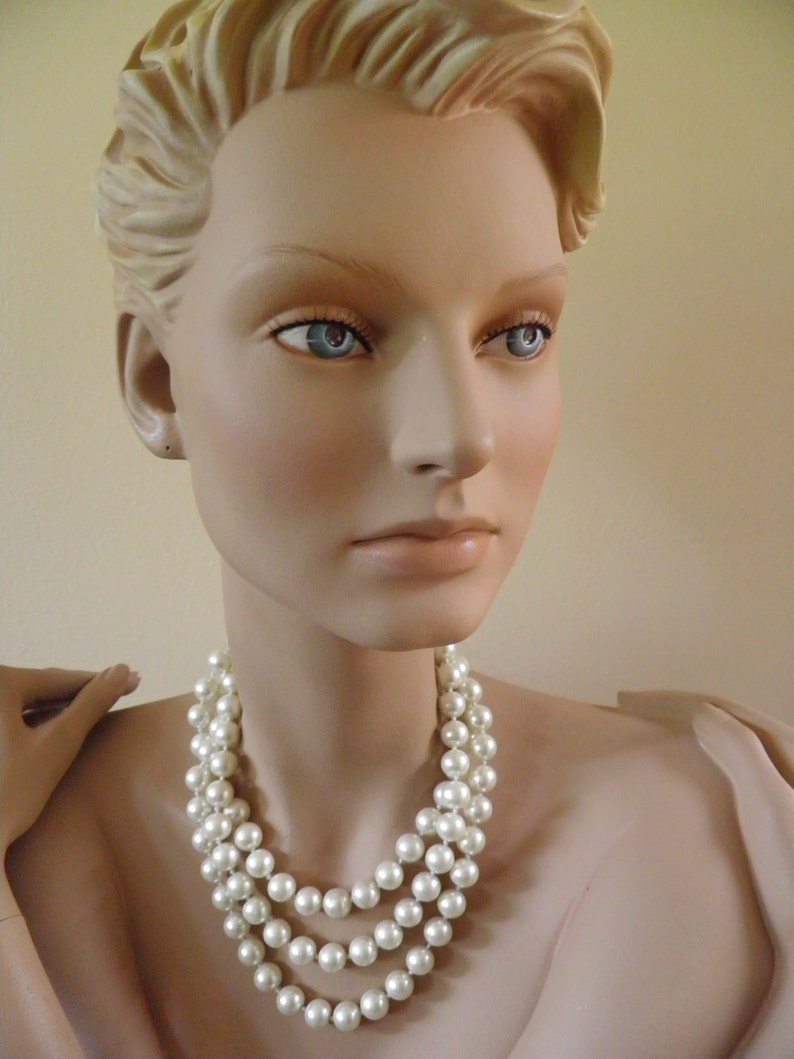 Faux Triple Strand Pearls, Bride, Wedding, Yummy image 3