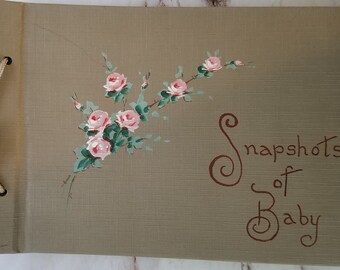 Antique Handpainted Snapshot Baby Book, Never used.