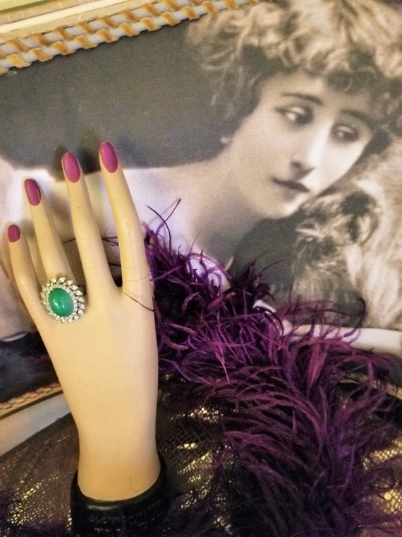 Faux Diamond and Jade Statement Ring. - image 2