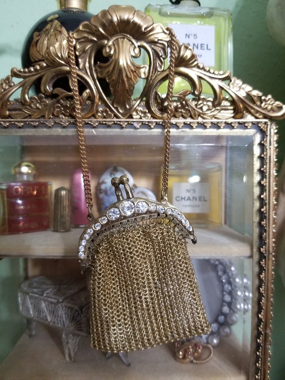Minature Mesh and Rhinestone Antique Purse.