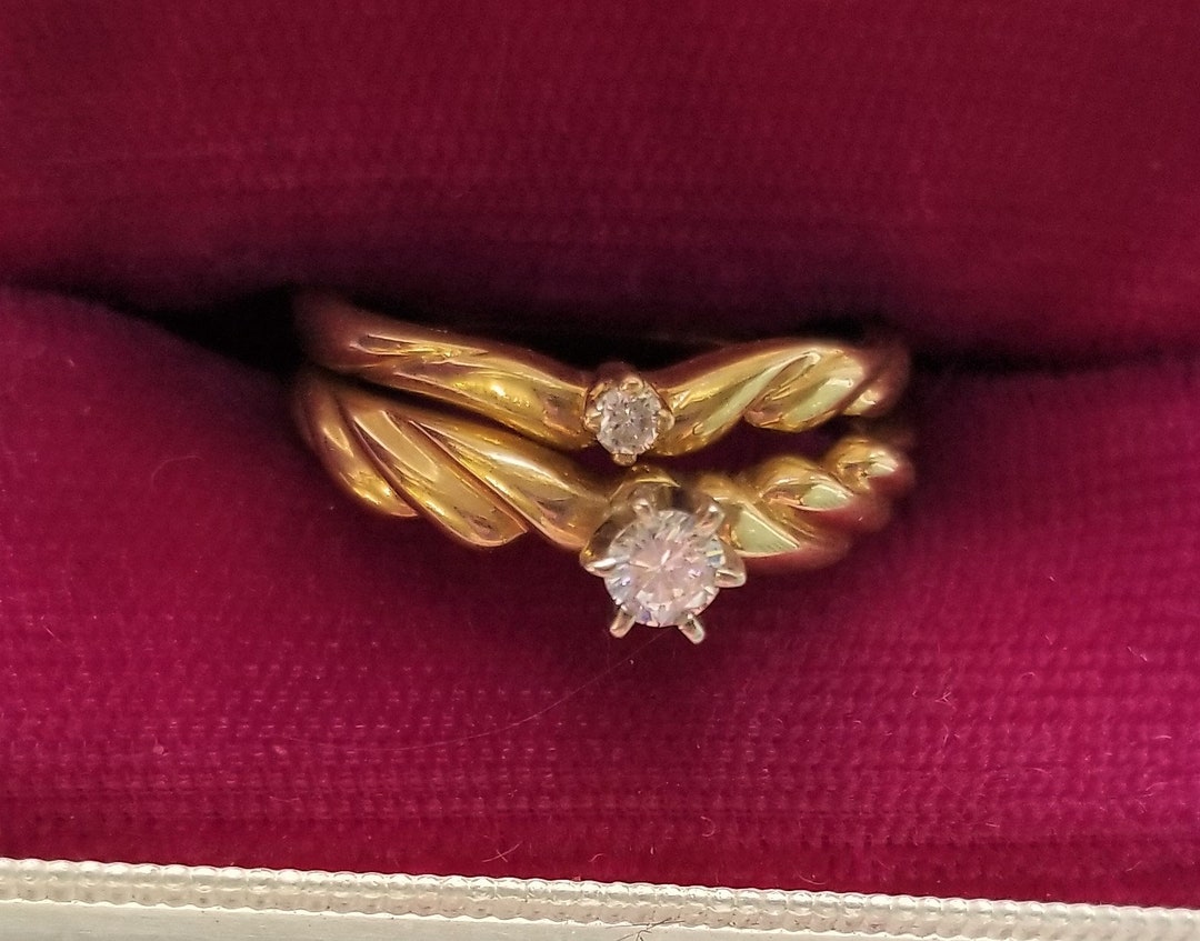 Beautiful Vintage Diamond Bridal Wedding Set Yellow Gold Etsy