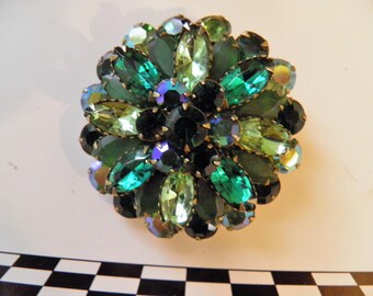 Antique Julianna Brooch.  Dand E Pin In Brilliant Shades of Green