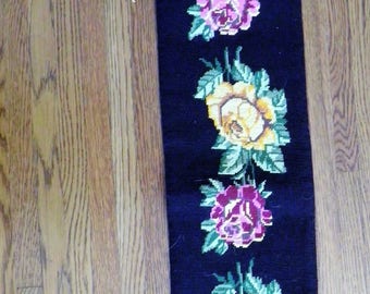 Antique Needlepoint Wall Hanging.  Pink and Yellow Roses.