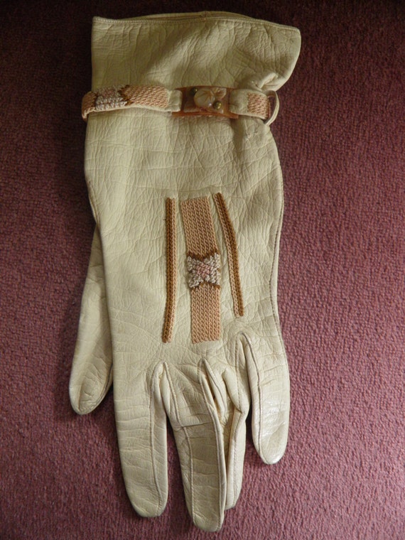 French Victorian Leather Gloves, Celluloid, Bakel… - image 2