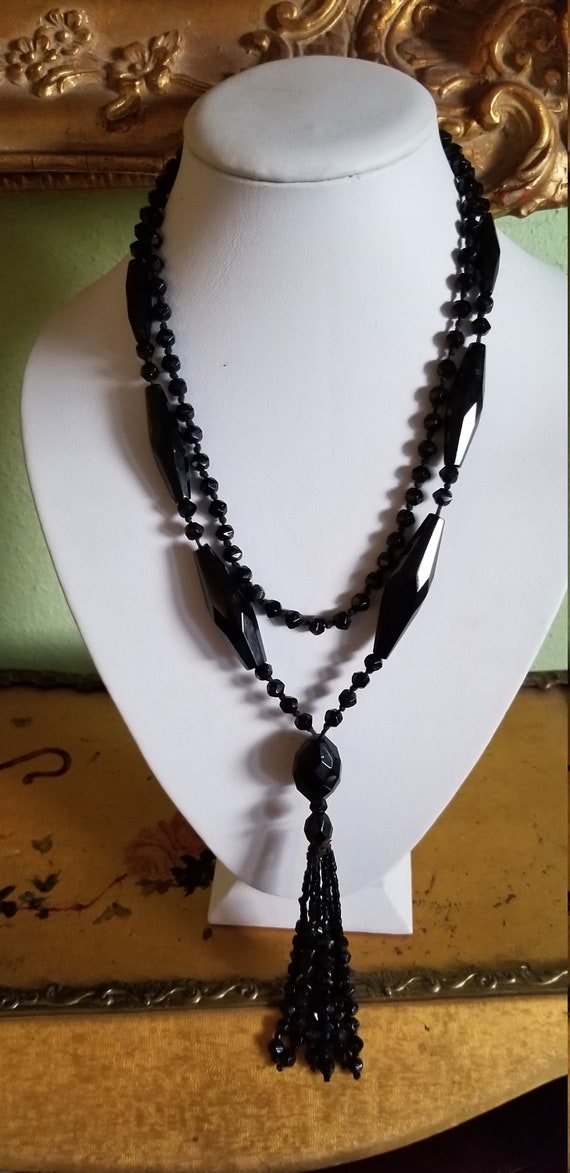 Jet Bead Necklace with Tassle