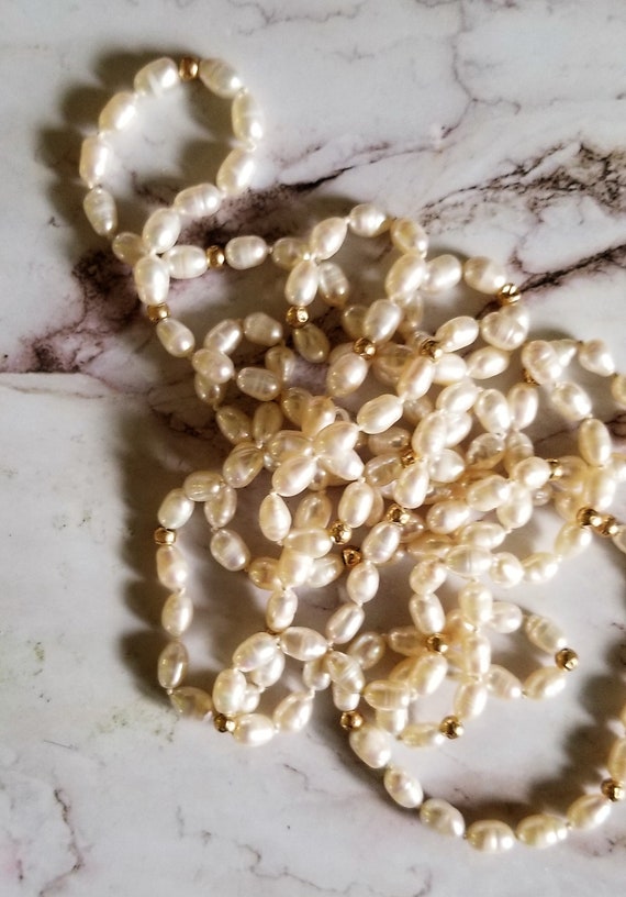Freshwater Pearls With 14k Beads .  Very Long Str… - image 1