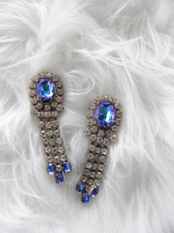 Earrings, Vintage Dangle Rhinestone Clip Earrings… - image 2