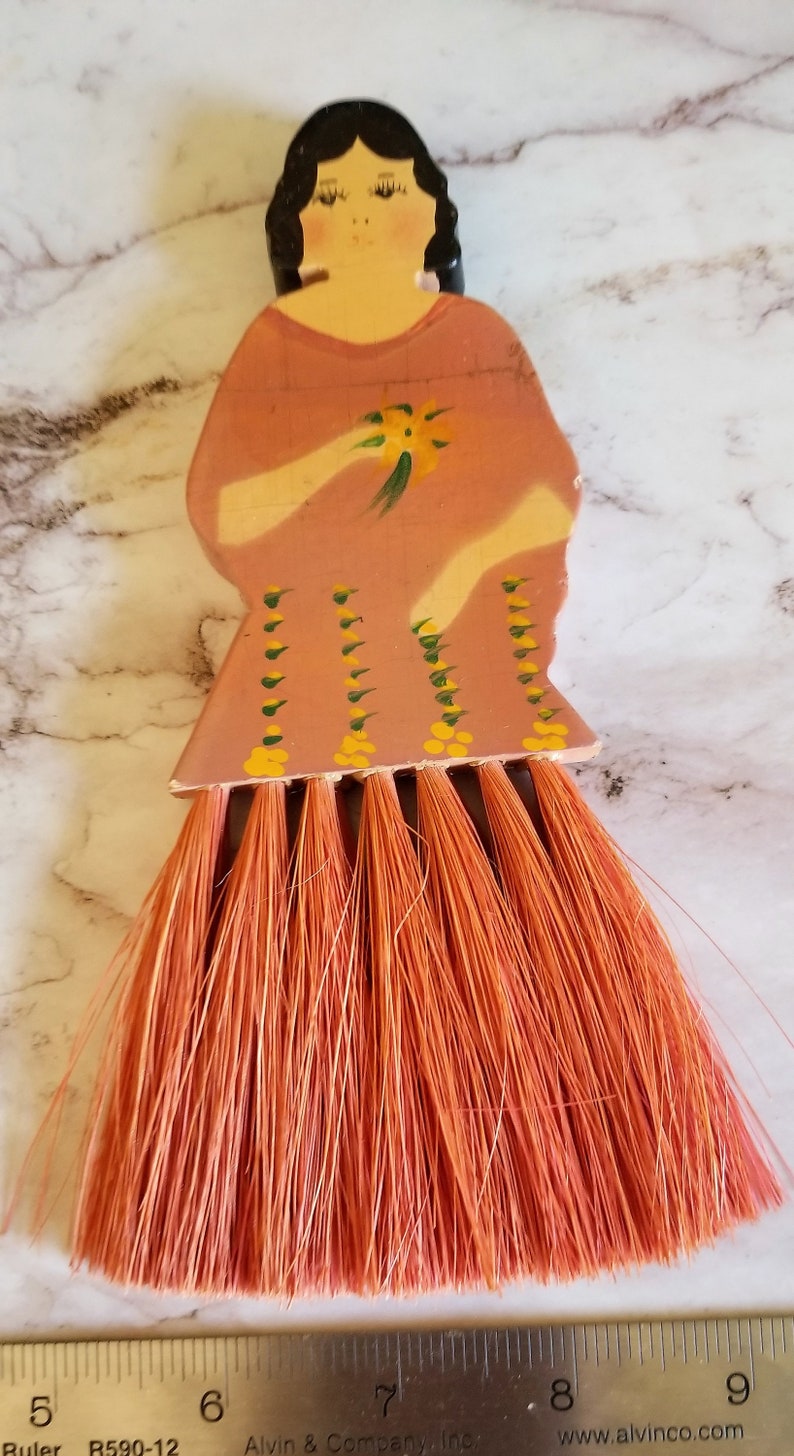 Antique Dust Brush Hand Painted Girl Kitchy Etsy